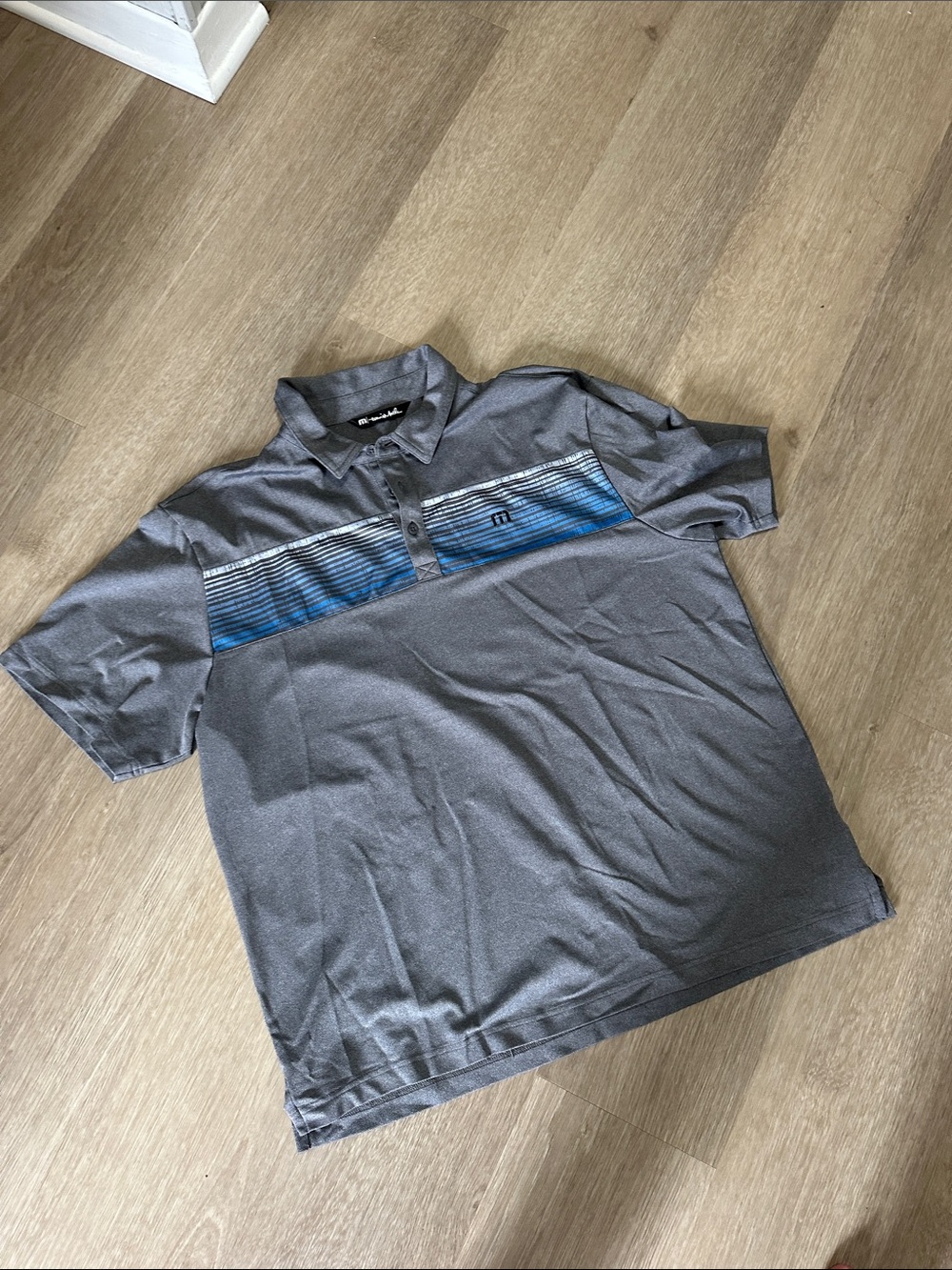 Travis Mathew Gray Polo with Blue Striped Chest